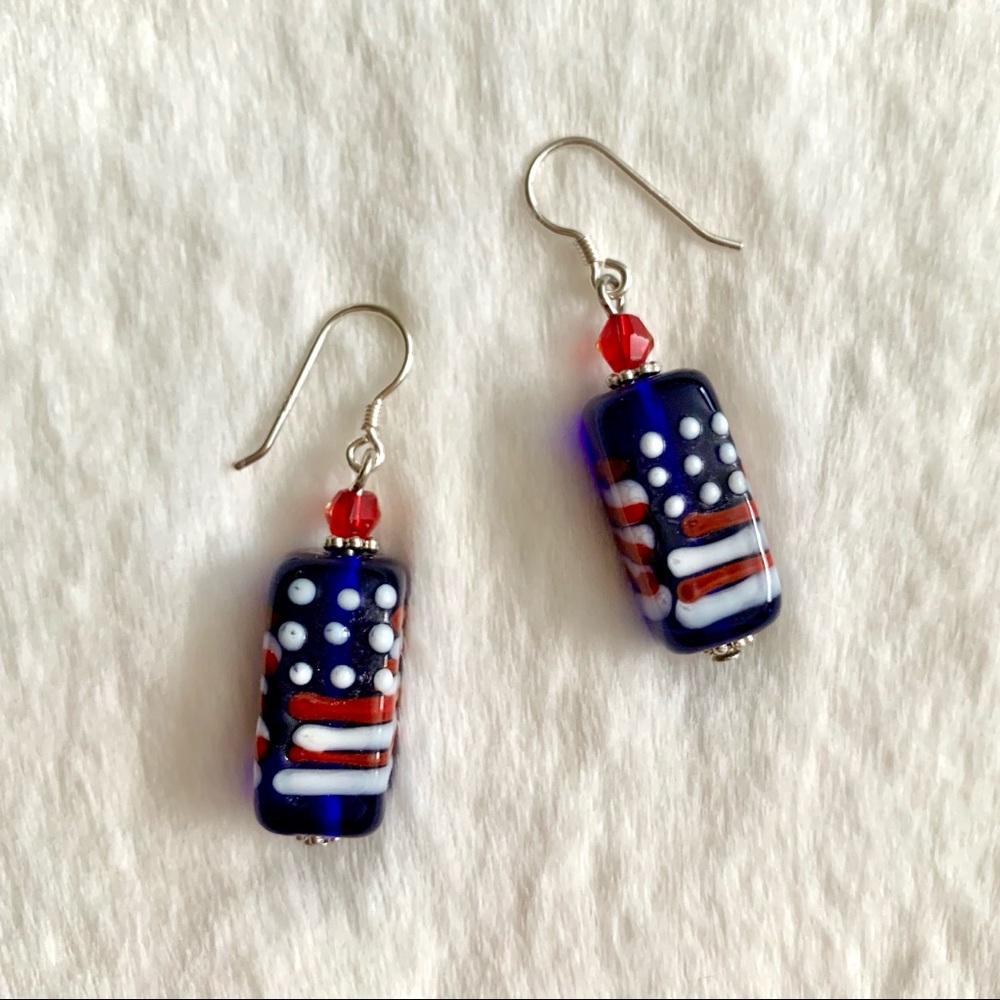 NEW Handmade Patriotic Murano Glass Earrings